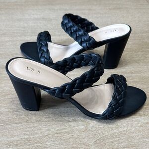 Black Braided Women's Heeled Sandals